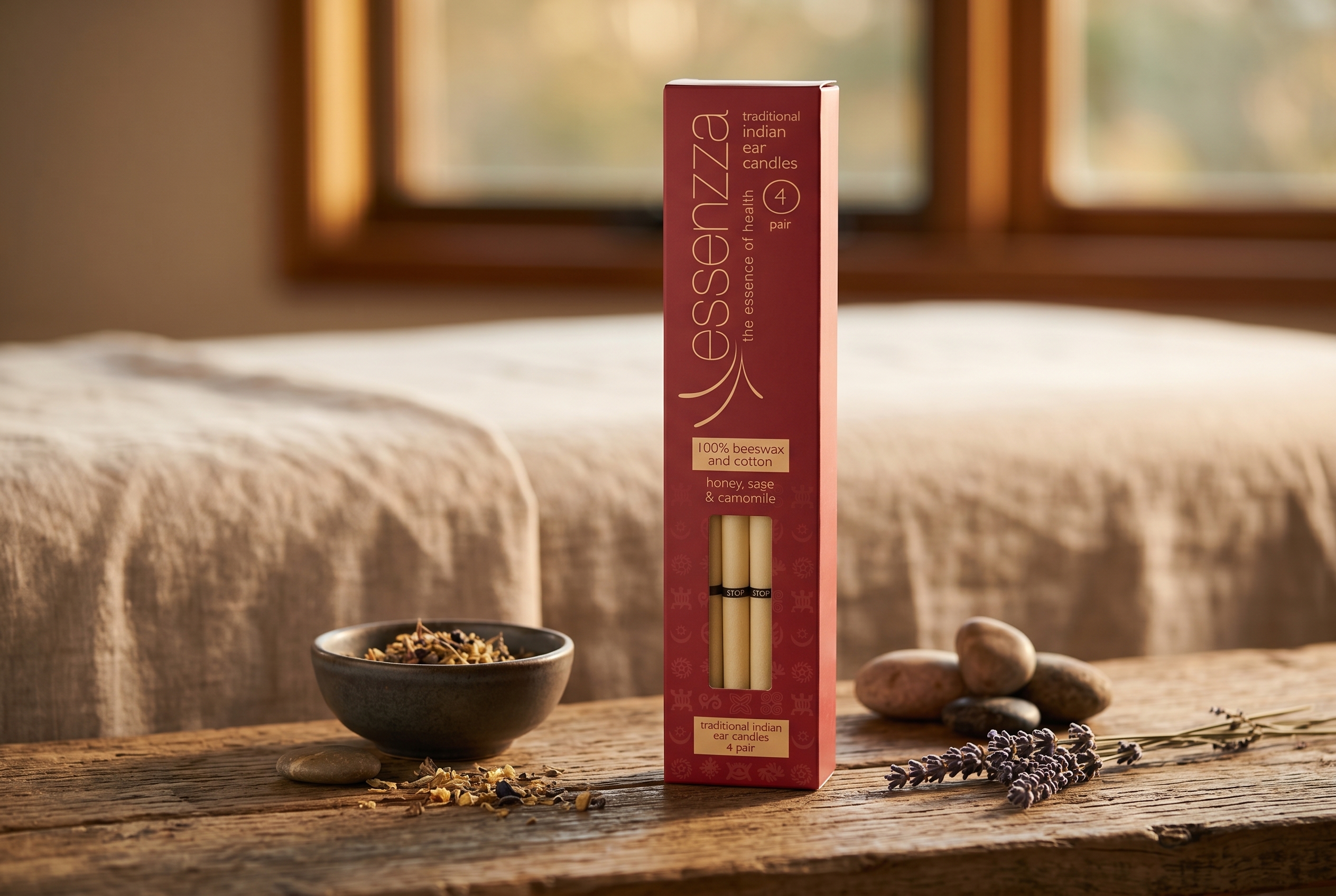 Essenzza Traditional Indian ear candles pack — honey, sage & camomile evening relaxation ritual